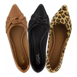 3 Pares Sapatilha Feminina Bico Fino Scarpin Rasteirinha