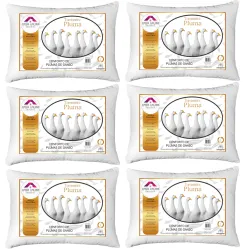 Kit 6 Travesseiro Pluma de Ganso Descanso Antiacaro 70x50cm Toque Macio