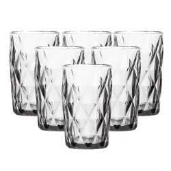 Jogo 6 Copos vidro diamante grosso resistente agua suco 400ml - Treelar