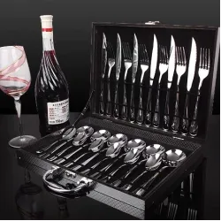 Jogo Talheres 24 Peças Faqueiro Inox Premium Luxo Com Maleta