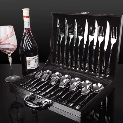 Jogo Talheres 24 Peças Faqueiro Inox Premium Luxo Com Maleta Jogo Talheres 24 Peças Faqueiro Inox Premium Luxo Com Maleta