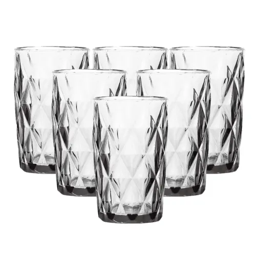Jogo 6 Copos vidro diamante grosso resistente agua suco 400ml - Treelar