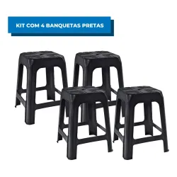 Kit C/4 Banquetas Banco Banquinho Preto Empilhável Reforçado Kit C/4 Banquetas Banco Banquinho Preto Empilhável Reforçado