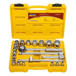 Jogo de Soquetes estriados encaixe 1/2'' 22 peças Tramontina cor amarelo e cinza Jogo de Soquetes estriados encaixe 1/2'' 22 peças Tramontina cor amarelo e cinza